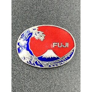 Vintage Antique Japanese Mt.Fuji & Wave Hokusai scene Budge Pin Enamel Metal‎